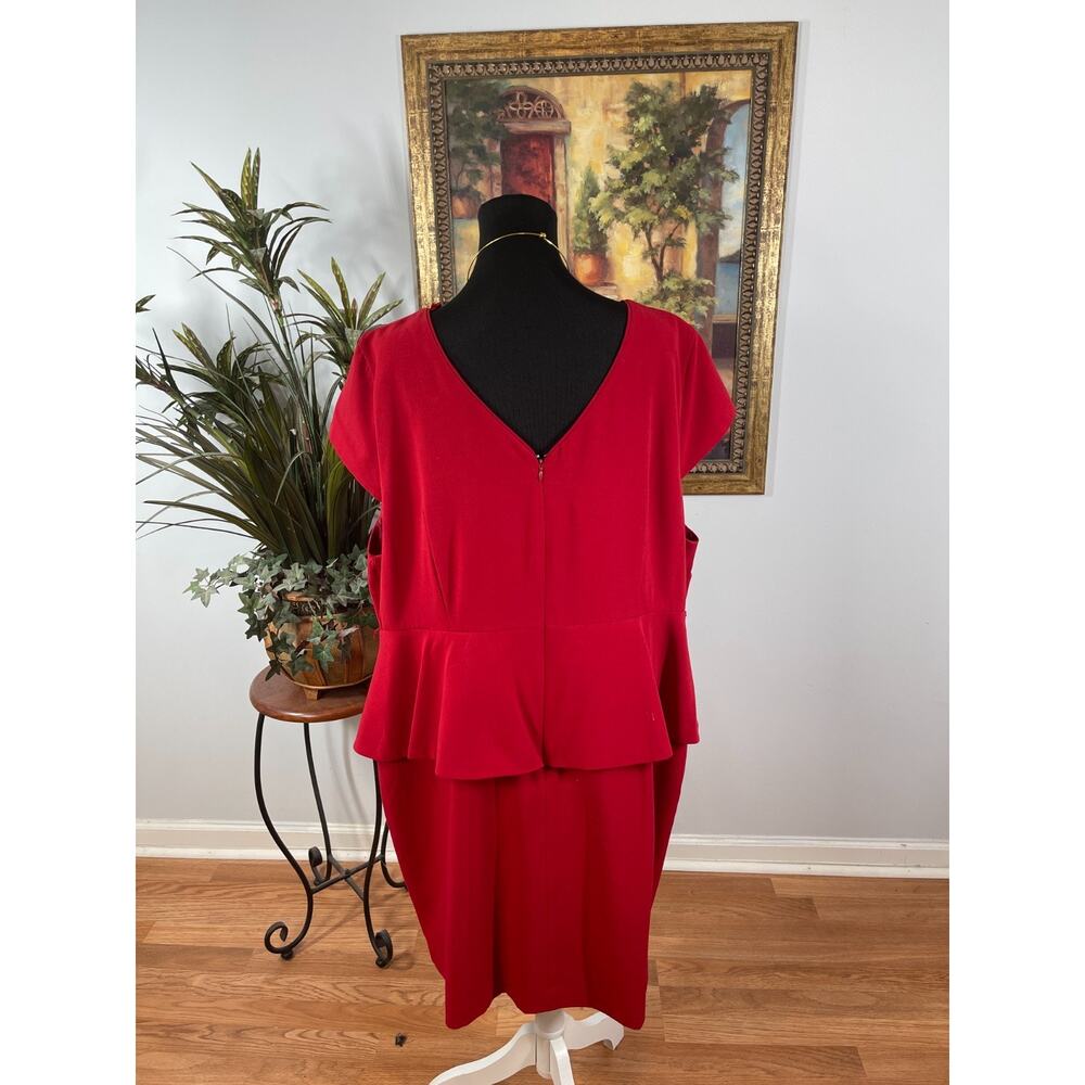 Worthington Peplum Sheath Dress Womens 24W Red Cap Sleeve Retro Revival Chic - Picture 3 of 8